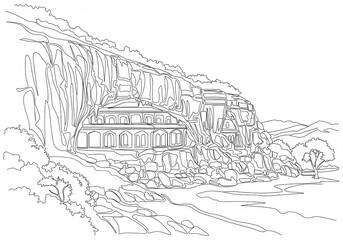 Lonavala Caves in India one line drawing