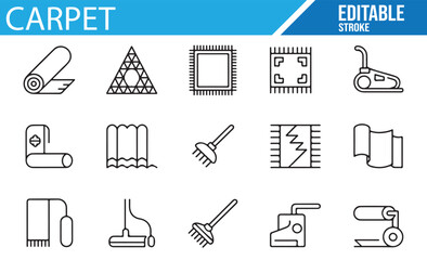 Fototapeta premium Carpet and Rug Cleaning Icons: Illustrating Household Flooring and Maintenance Tools