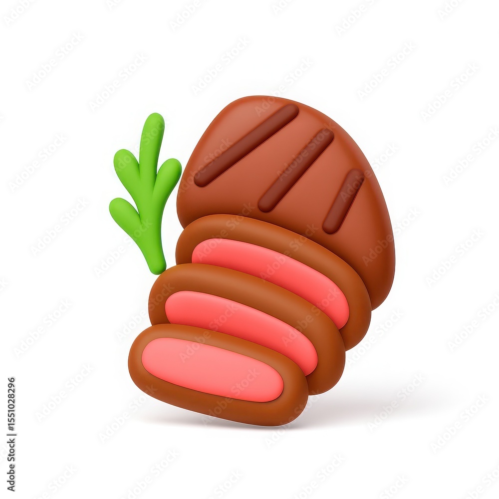 Poster 3d render of sliced grilled steak with garnish on white background