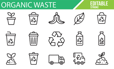 Green Energy Icons for Organic Waste Recycling