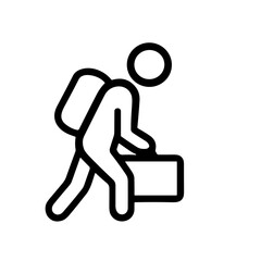 Line Art Traveler with Suitcase Icon Symbol Isolated on White Background