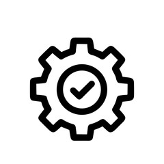 Obraz premium Simple Line Gear Checkmark Icon Setting Configuration Symbol Process Mechanism