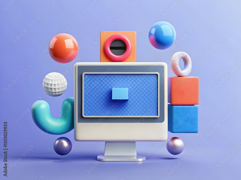 Aufkleber blue screen robot toy with a key, ideal for technology, digital, and communication concepts on compu