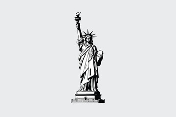 Patriotic Illustration of Liberty Statue with Emblem Banner © Icon Nest