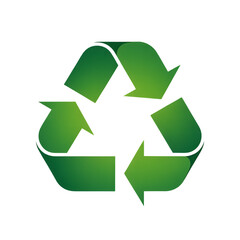 Green recycling symbol with three chasing arrows forming a triangle on a transparent background isolated on transparent background