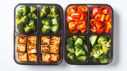 Healthy Meal Prep with Grilled Tofu, Broccoli, and Bell Peppers in Food Containers