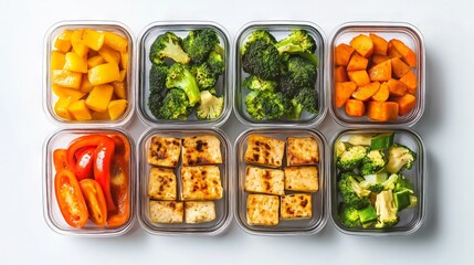 Healthy Meal Prep with Grilled Tofu, Broccoli, and Bell Peppers in Food Containers
