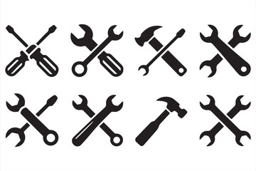 Naklejka premium Wrenches and Screwdrivers Crossed Tool Vector Illustrations