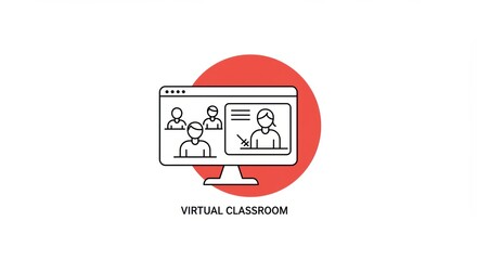 Obraz premium Virtual Classroom Icon: Online Education, Remote Learning