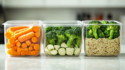 Healthy Meal Prep with Quinoa, Steamed Carrots, and Broccoli in Clear Containers
