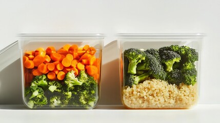 Healthy Meal Prep with Quinoa, Steamed Carrots, and Broccoli in Clear Containers
