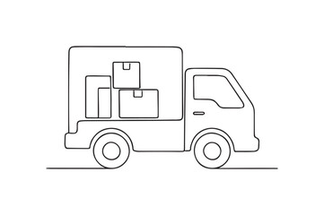 Fototapeta premium Delivery Truck with Packages continuous one line drawing minimalism design
