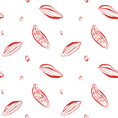 Stylized red seamless pattern with botanical pods seeds and spices on white background for home decor fashion and branding