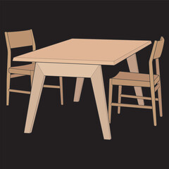 Vector Dining Table with Chairs. Modern Wooden Furniture Illustration for Interior Design and Home Decor Projects