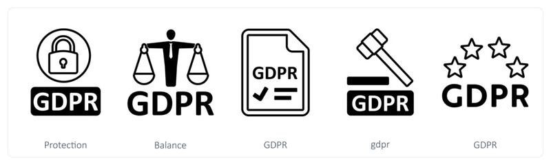 A set of 5 mix icons as protection, balance, gdpr