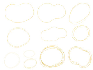金色の線画：丸いフレーム枠・円セット