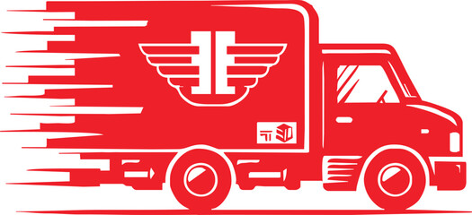 Silhouette of fast delivery truck for online shopping vector style on white background