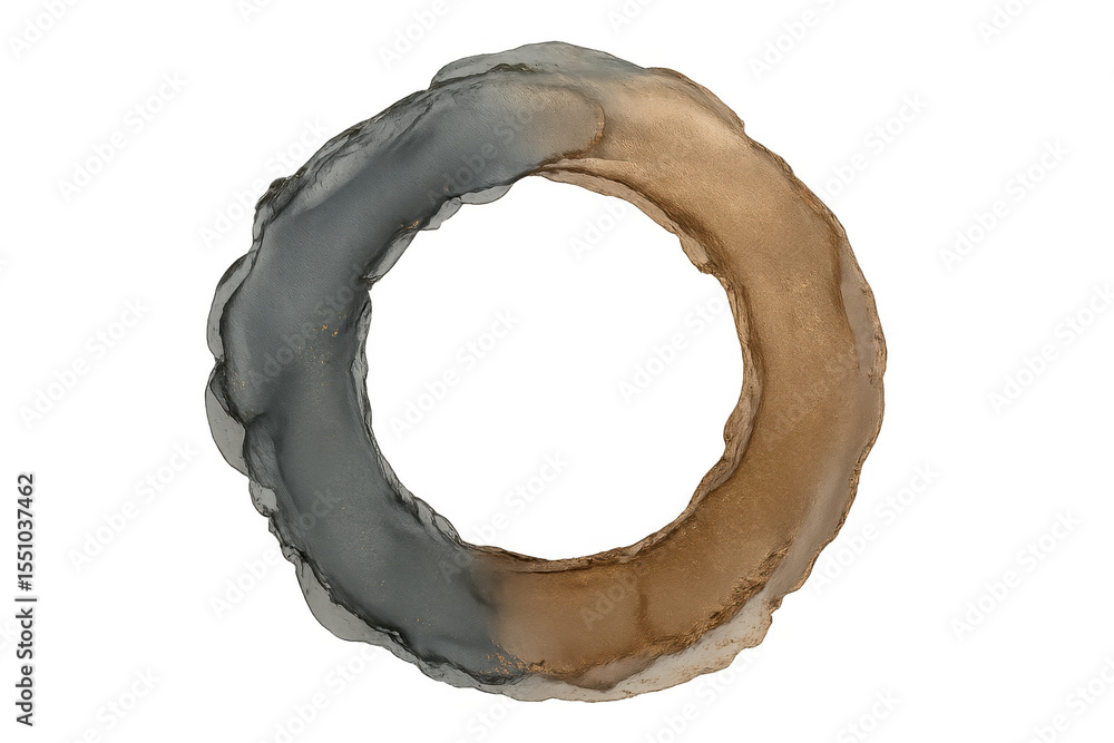 Poster gray and gold paint forming a circular frame on a transparent background, perfect for adding a touch