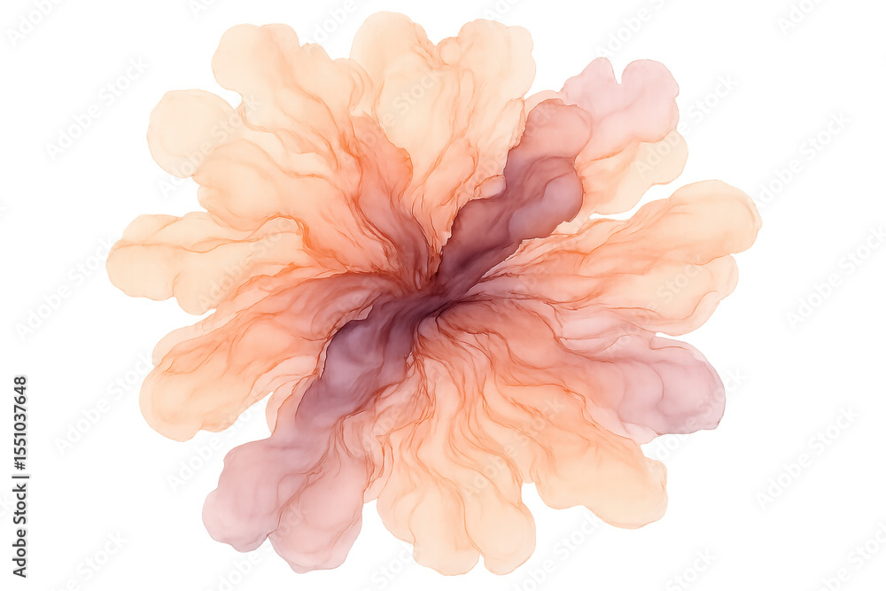 Poster pink and orange smoke creating a flower-like shape with a transparent background, perfect for adding