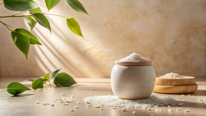 White rice flour in ceramic jar with natural setting
