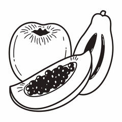 Obraz premium Hand-Drawn Illustration of Apple and Papaya Fruits