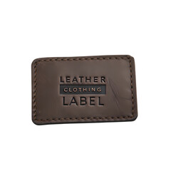 Brown Leather Clothing Label Tag:  Rectangular Patch with Embossed Text
