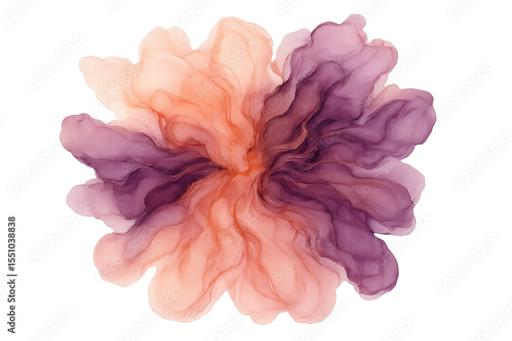 Poster colorful ink flowing and blending in vibrant swirls, creating dynamic abstract shapes against a tran