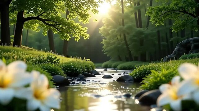 Sympathy card video template with lily flowers and nature background