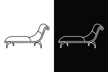 Chaise Lounge Line Drawing. Stylish Furniture Illustration in Black and White