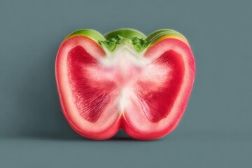 Cross Section of Red and Green Bell Pepper on Gray Background