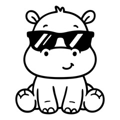 Pink funny baby hippo cartoon character illustration