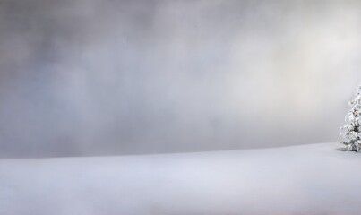 Minimalist white christmas tree on snowy backdrop