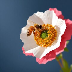 Honeybee on White and Pink Flower Closeup