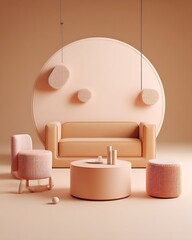 Peach minimalist interior furniture arrangement showcase