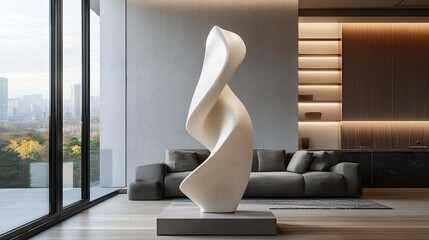 White Abstract Sculpture in Modern Interior Setting 