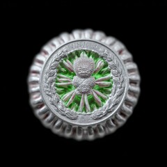 Intricate Silver Sphere with Green Flower Design