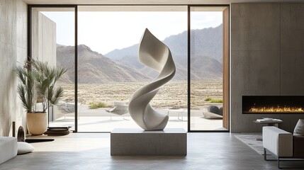 White Abstract Sculpture in Modern Interior Setting 