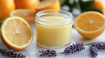 White Background with Citrus-Lavender Balm in a Cream Jar 