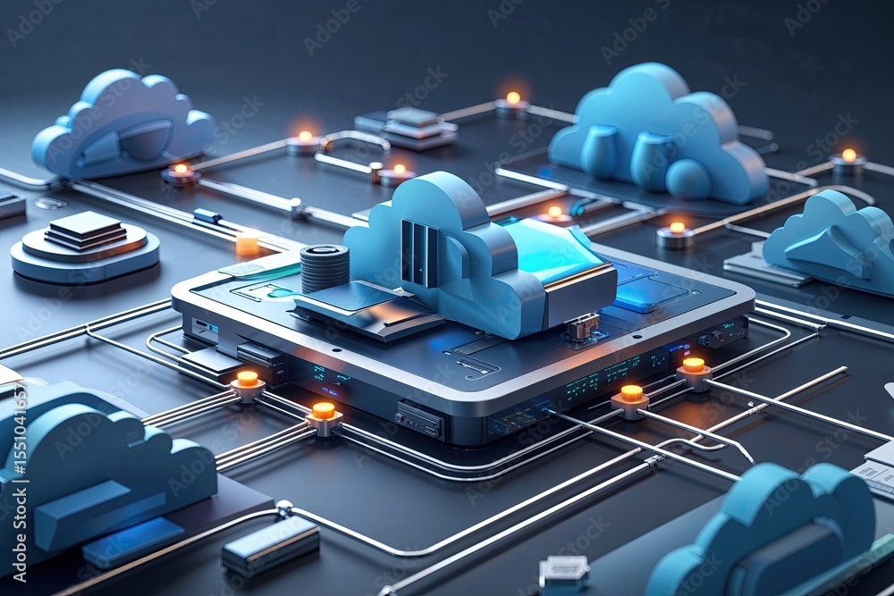 Poster scalable cloud technologies with advanced protection mechanisms in 3d concept design