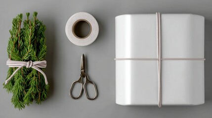 Minimalist Gift Wrapping Supplies Flatlay