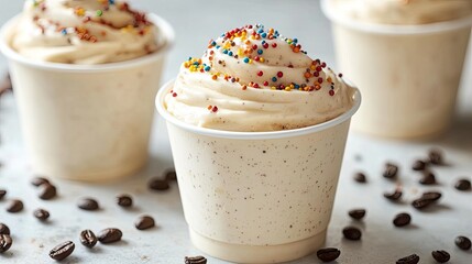 White Frozen Yogurt with Coffee Beans and Rainbow Sprinkles
