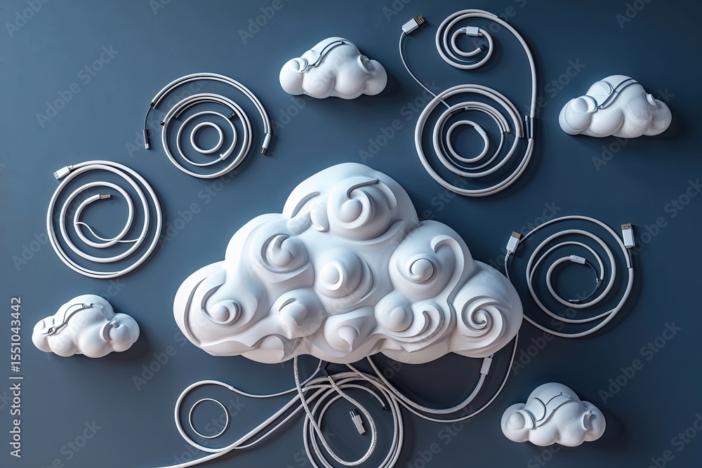 Poster vibrant floating cloud with power cables and connection elements