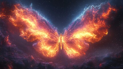 Fiery Nebula Butterfly Cosmic Wings of Fire and Stardust in Space