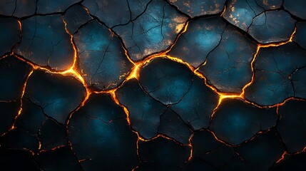 Glowing Lava Cracks in Dark Volcanic Rock Texture Background