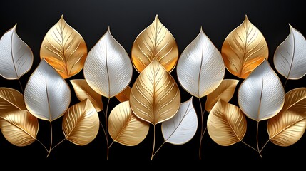Elegant Gold and Silver Leaf Design Luxury Metallic Foliage Background