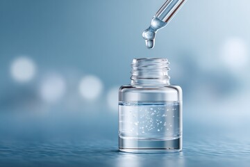 Clear serum drops from pipette, highlighting purity and rejuvena