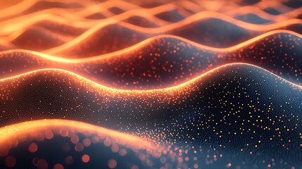Abstract Orange and Black Glowing Particle Waves Digital Art Background