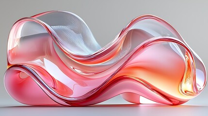 Abstract Pink and Orange Glass Sculpture Fluid Wave Design Modern Art Interior Decoration