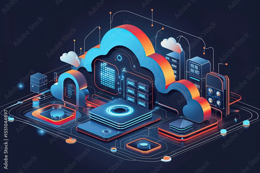 Poster virtual data cloud architecture design background: vector artwork inspiration for innovation and con