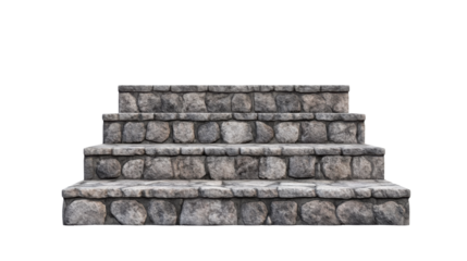 Stairs made of solid black stones with rough texture and natural steps design isolated on white background

